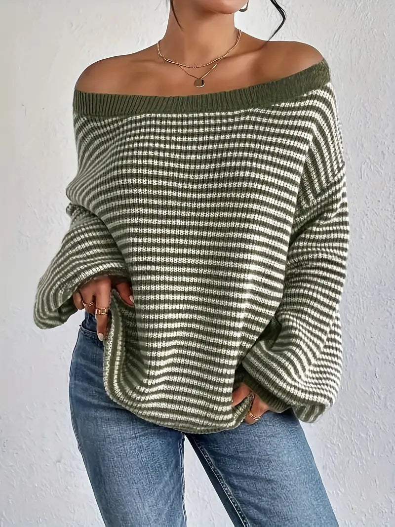 Elly – Strikket sweater med rund hals og pufærmer