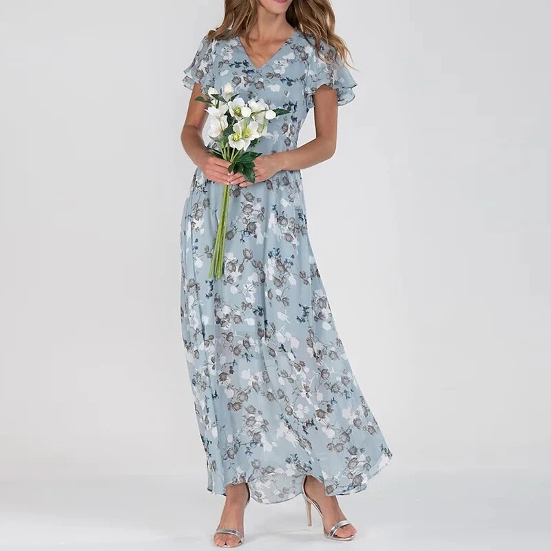 Josephine - Lang sommerkjole med blomstermønster